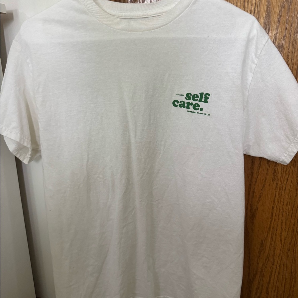 Self Care White Tee with Green Print